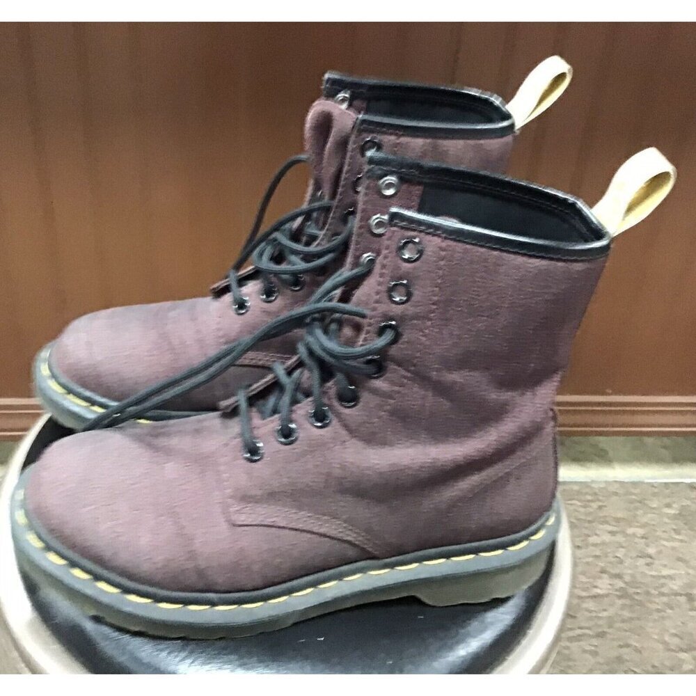 Dr Martens Shoes Womens Size 6 Boots New Canvas Vegan Castel Burgundy Combat - Picture 3 of 5